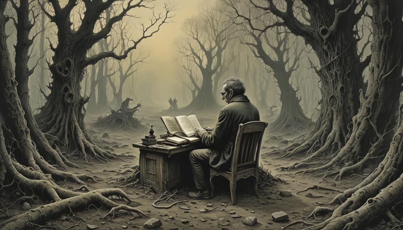 Author Writing Book in Dark Fantasy Style