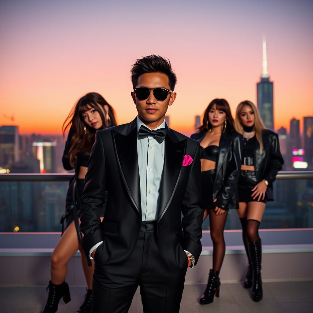 Bruno Mars and Blackpink in Neon Cityscape
