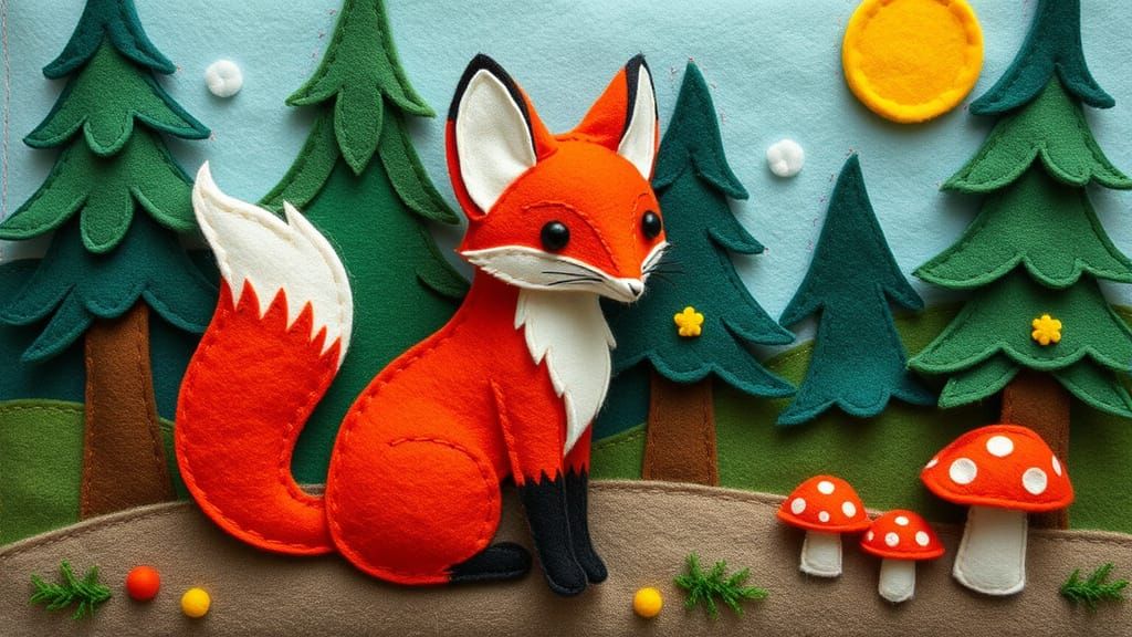 Charming Felt Fox in Whimsical Forest