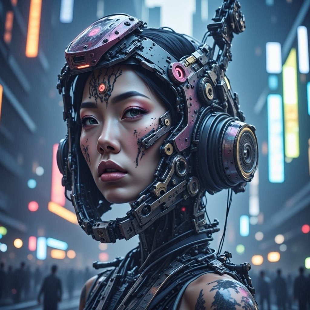 Asian Android in Cyberpunk Style
