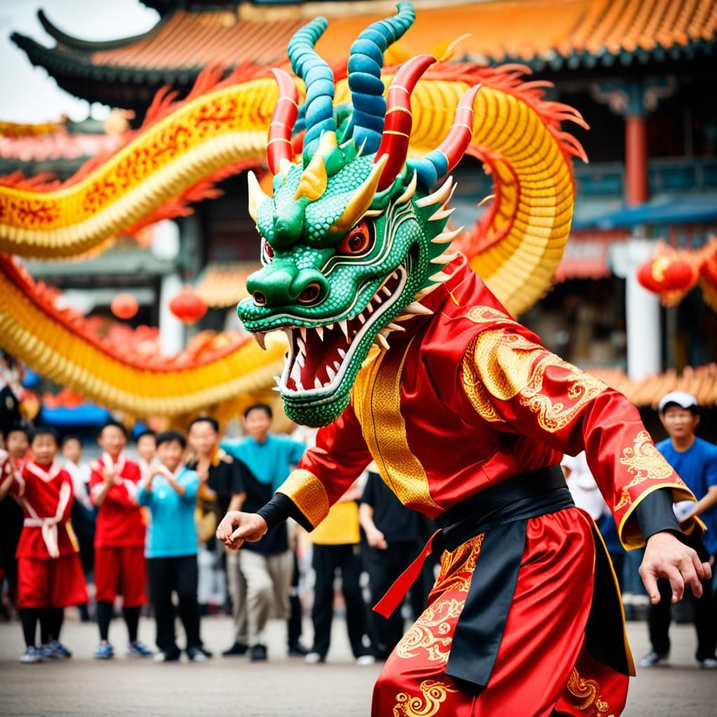 Dragon Dance in Surrealist Melting Oil Style