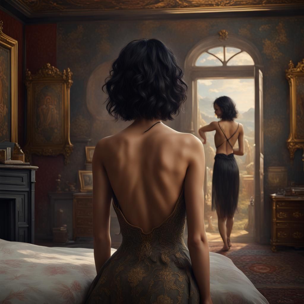 Model Undressing: An Antique-Style Oil Painting