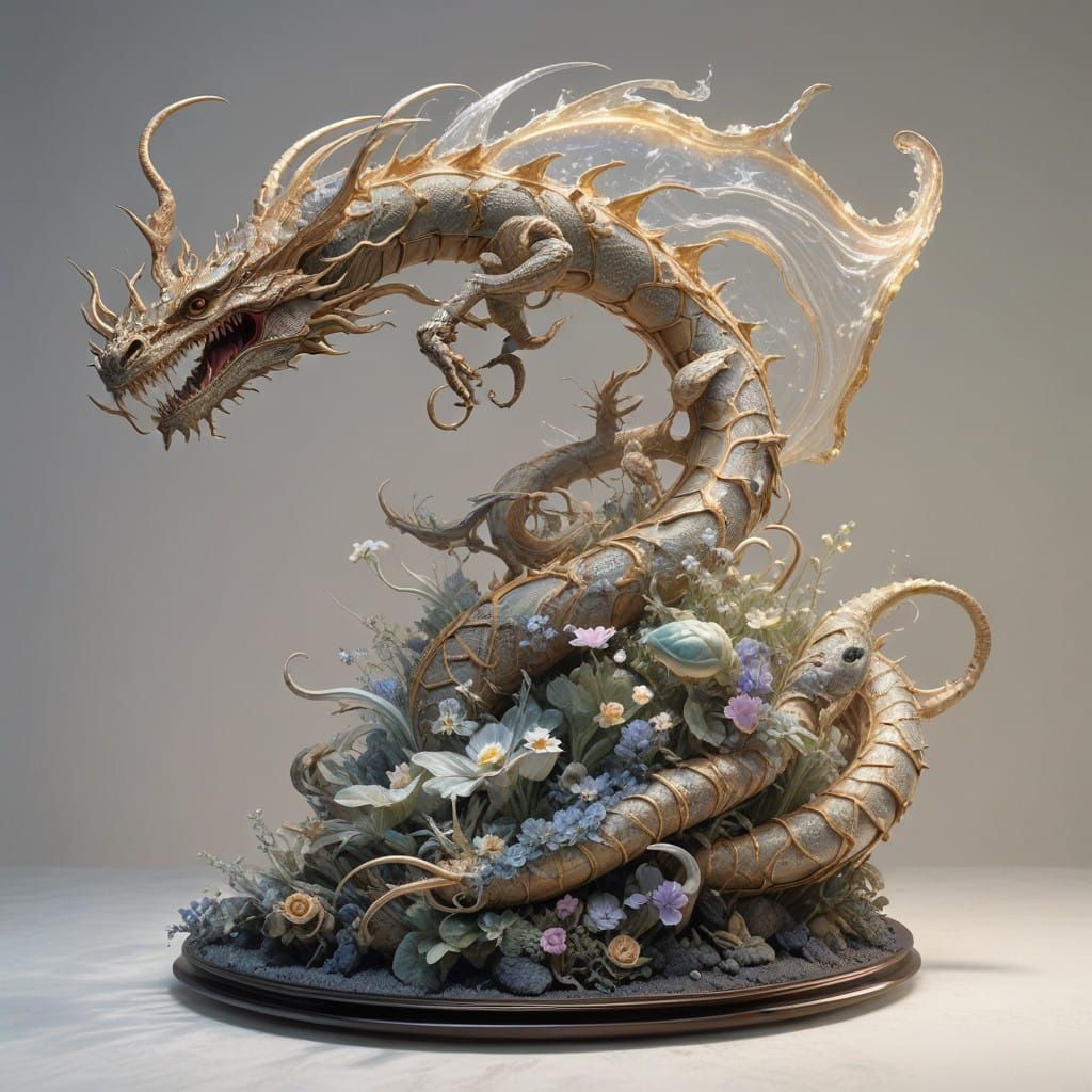 Dragon and Flowers - Porcelain