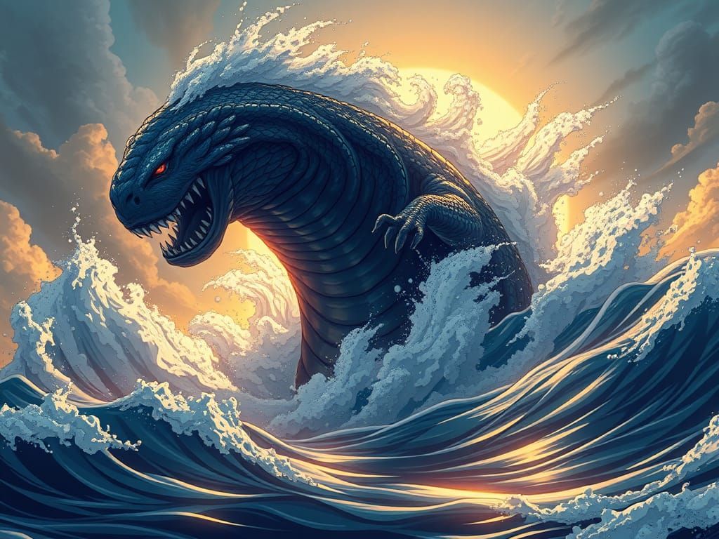 Gigantic Ocean Leviathan in Vibrant Anime Style