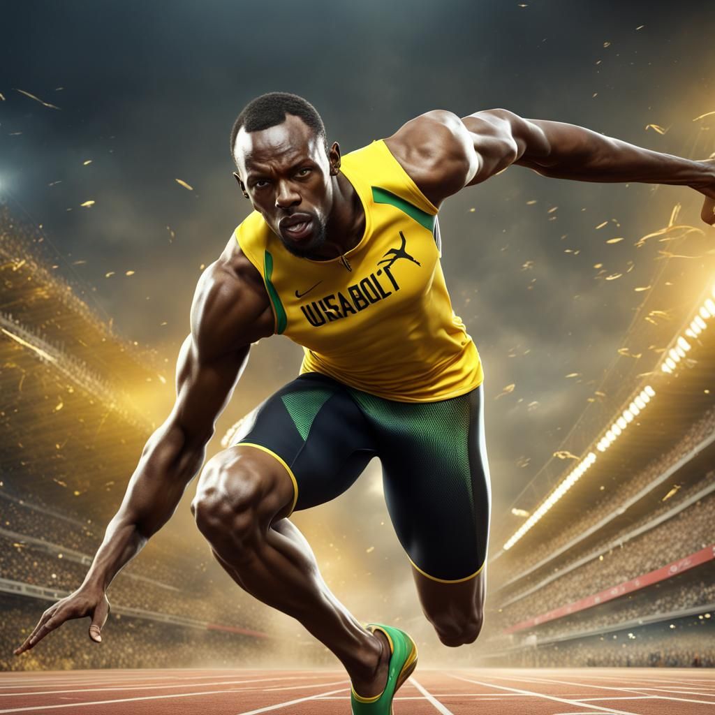 Usain Bolt Mid-Sprint Fantasy Concept Art