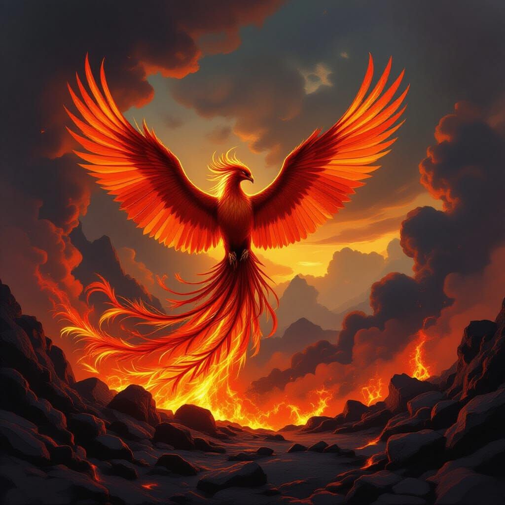 Majestic Phoenix Rises from Volcanic Ashes in Fiery Display