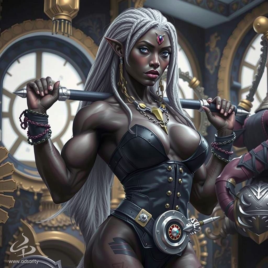 Hyperrealistic Drow Female Warrior in Vibrant Colors