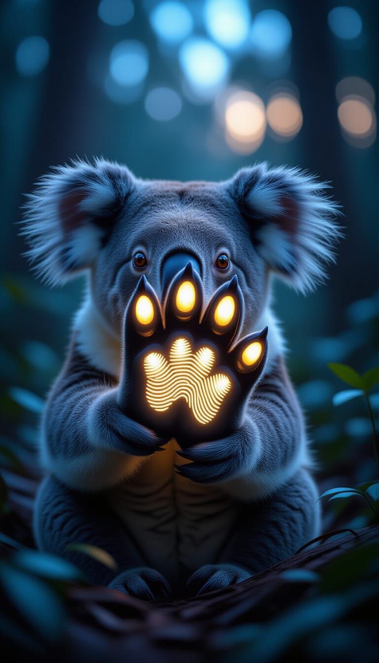 Koala Paw With Glowing Fingerprints: Symbol of Identity