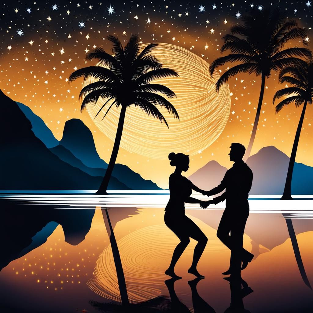 Samba Dancers at Copacabana Beach Under Starry Sky