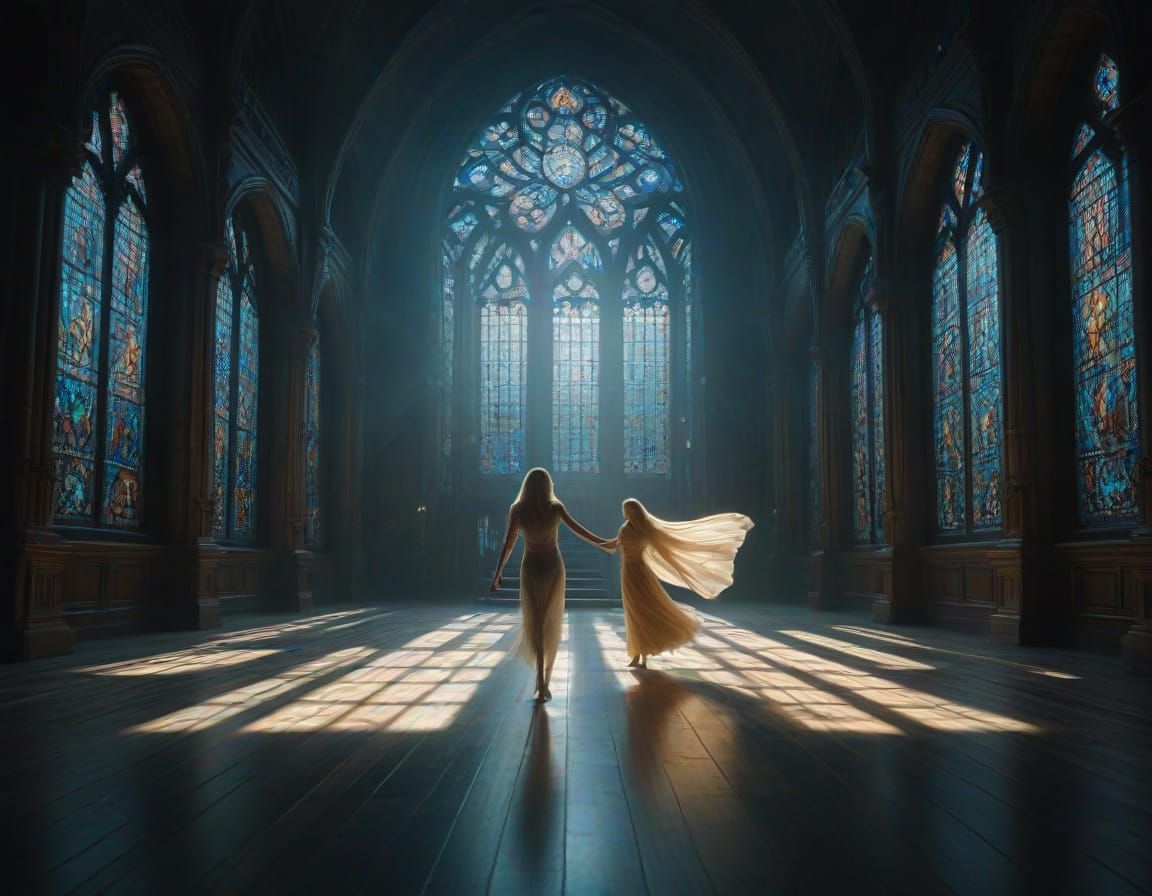 Ethereal Spirit Dances with Alien in Vibrant Oil Painting