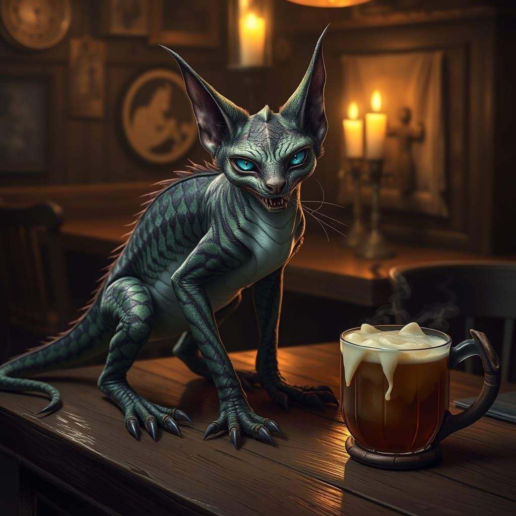 Dragon Cat Hybrid in Tavern Atmosphere