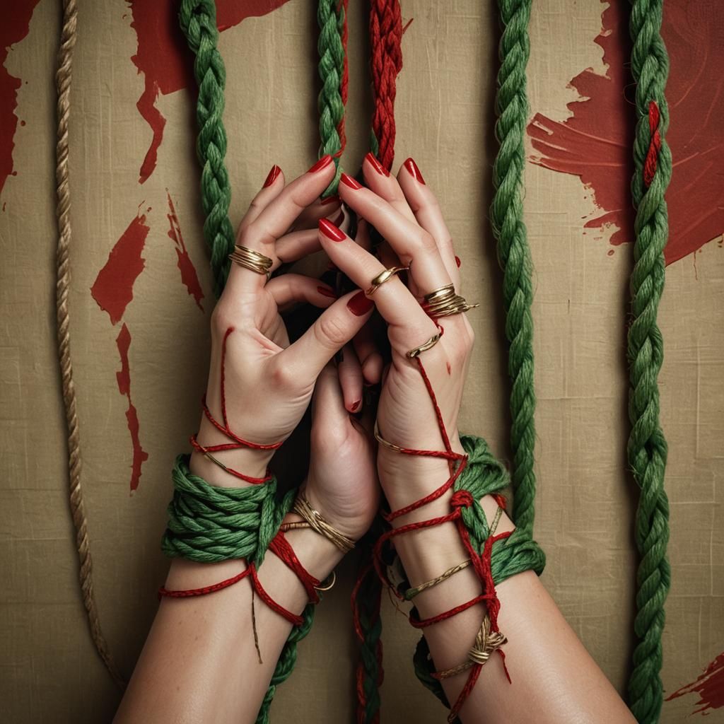 Shibari Hands in Red, a Matte Painting
