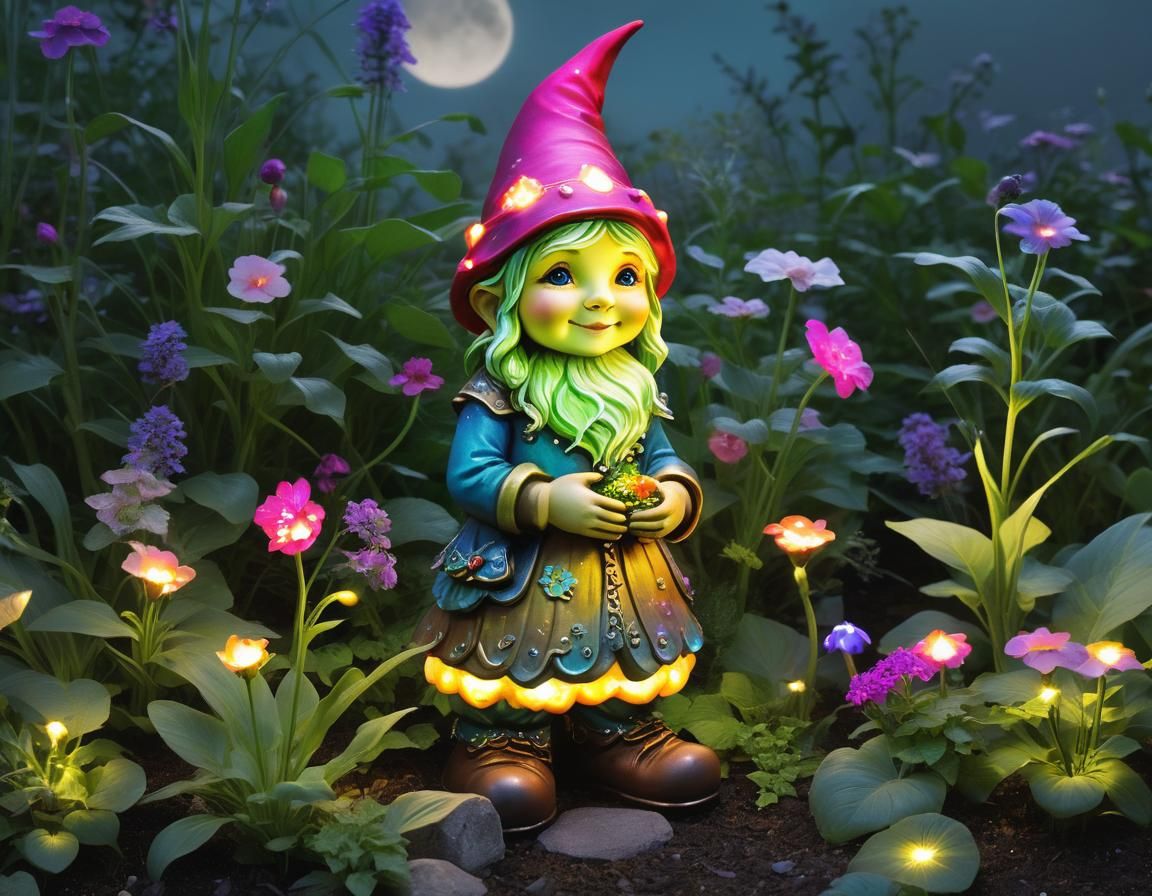 "Meet 'Lumina' - a soft-glowing, female moonlit gnome who te...