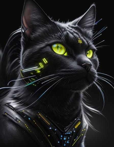 Cybernetic Cat Portrait in Hyper-Realistic Digital Art