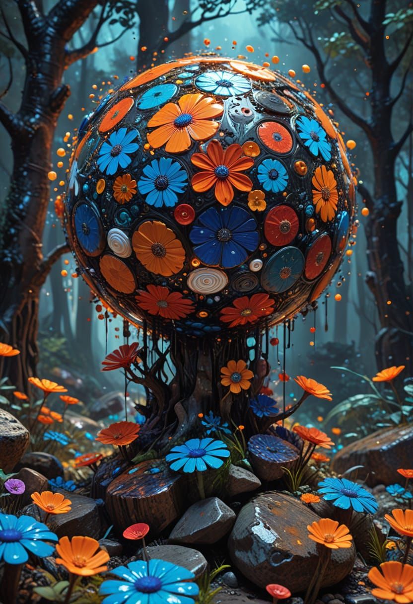 Vibrant Surreal Forest with Klimt-Inspired Circles and Abstr...