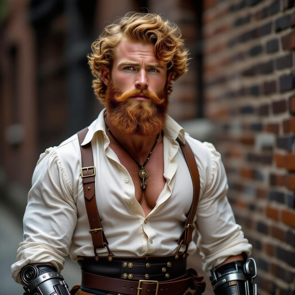 Ginger Man in 18th Century Attire with Robotic Arm