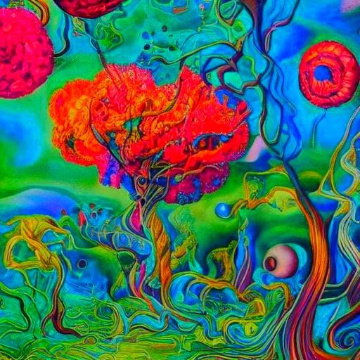 Surreal Glass Tree with Pearls in Cubist Style