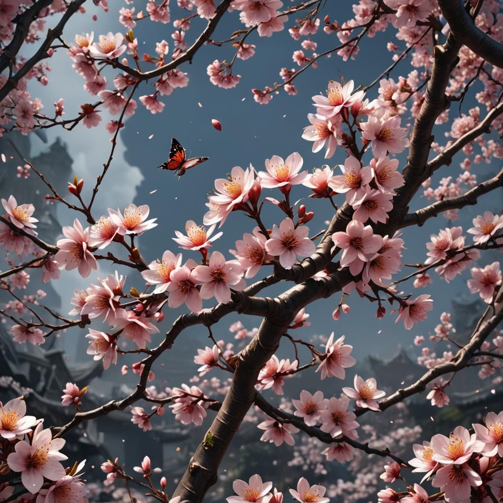 Sakura Flower Logo in Detailed Matte Painting Style