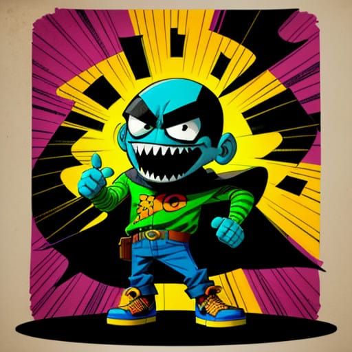 Vibrant Humanoid in Playful Comic Book Aesthetic