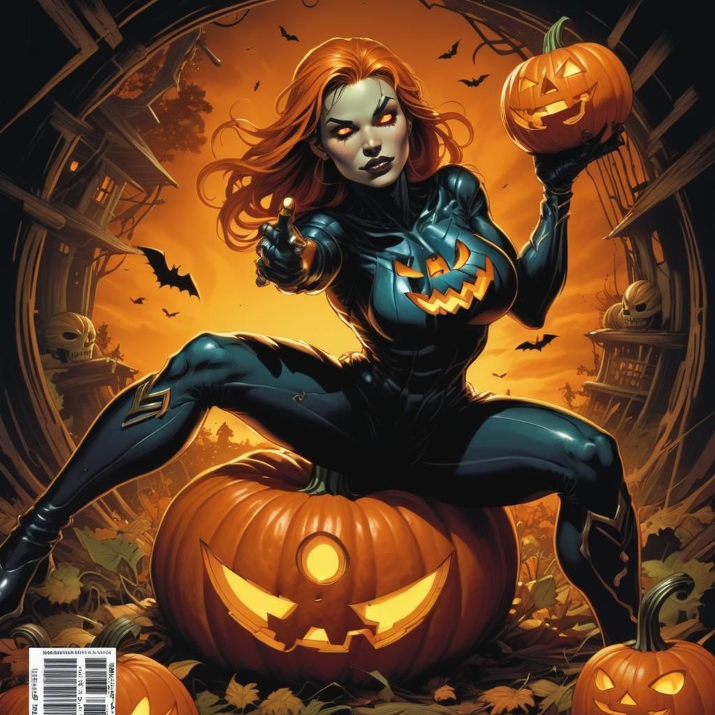 Pumpkin Woman in Comic Book Style