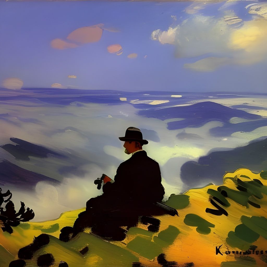 Misty Mountain Wanderer Inspired by Impressionism