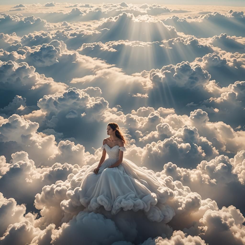 Woman in Cloud Dress in Divine Sunshine