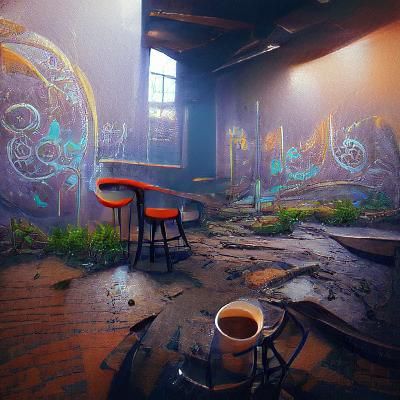Abandoned Coffee Shop: Detailed Matte Painting