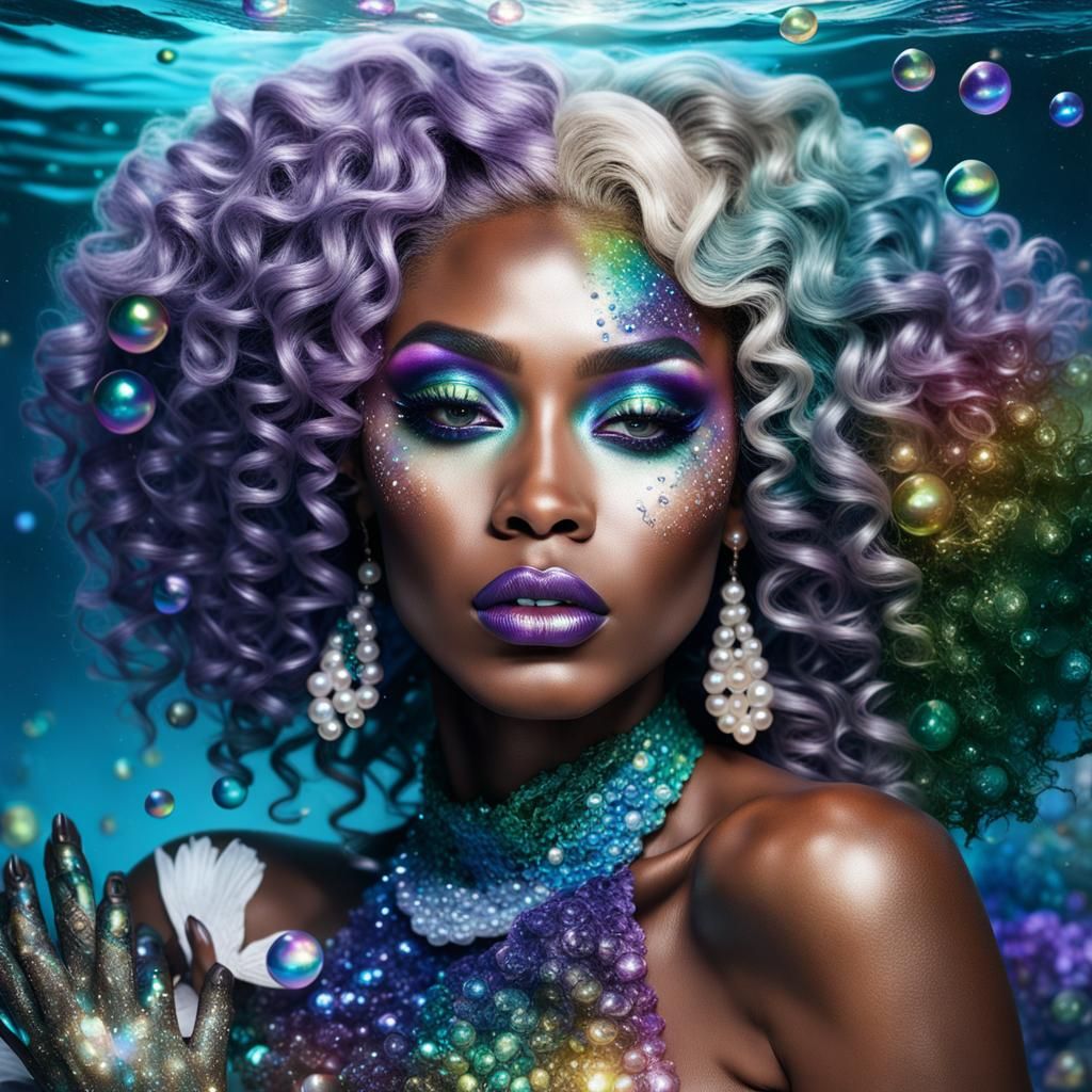 Rainbow Mermaid Underwater Photo in Hyperrealism