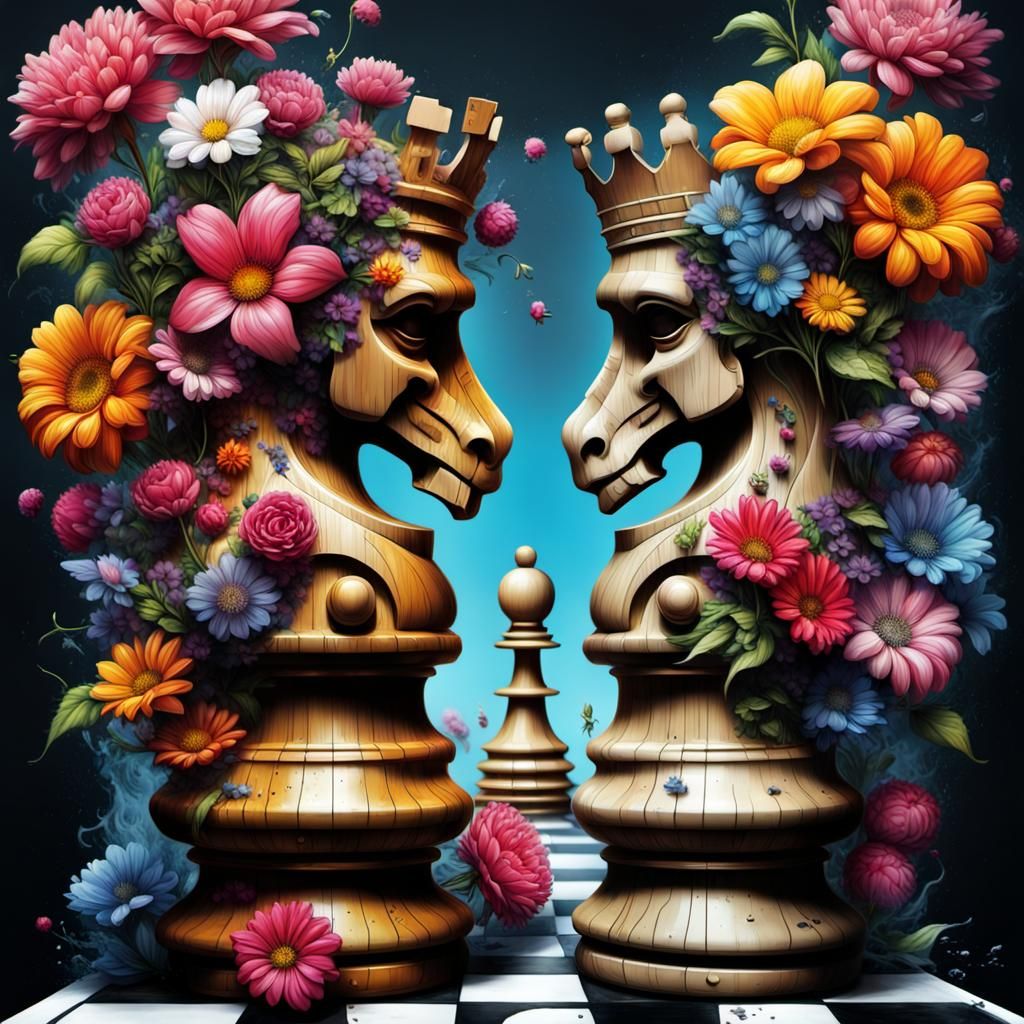 Floral Chess Pieces in Graffiti Art Style