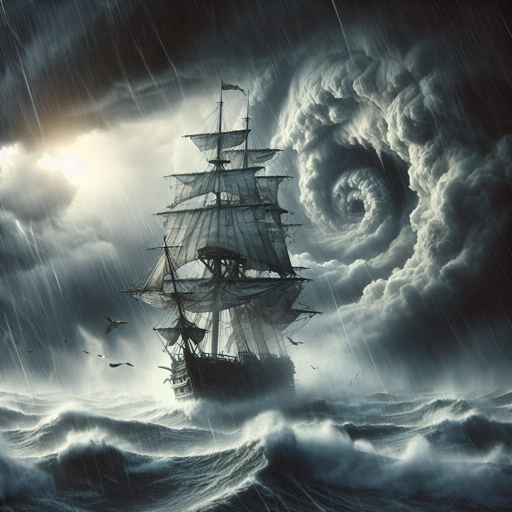 Tall Ship Battles Hurricane at Sea
