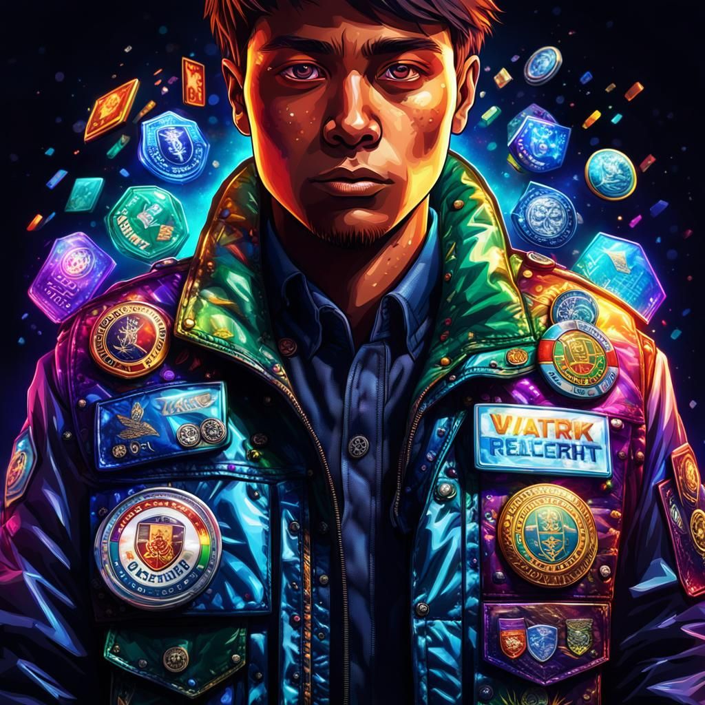 Badge Collection Portrait in Digital Art Style