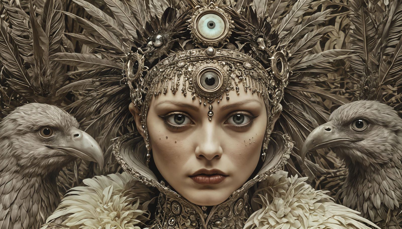 Surreal Woman with Avian Features in Digital Art