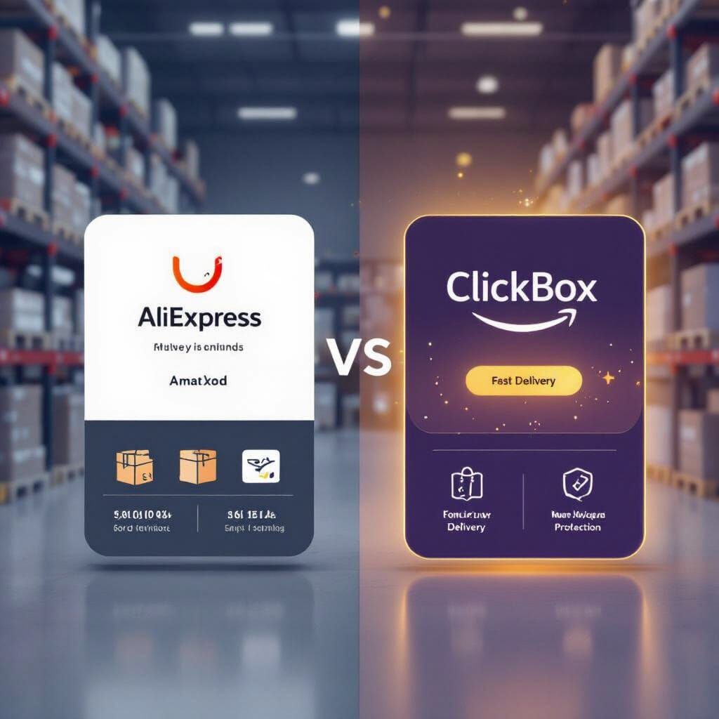 AliExpress vs ClickBox: Split-Screen Comparison Graphic