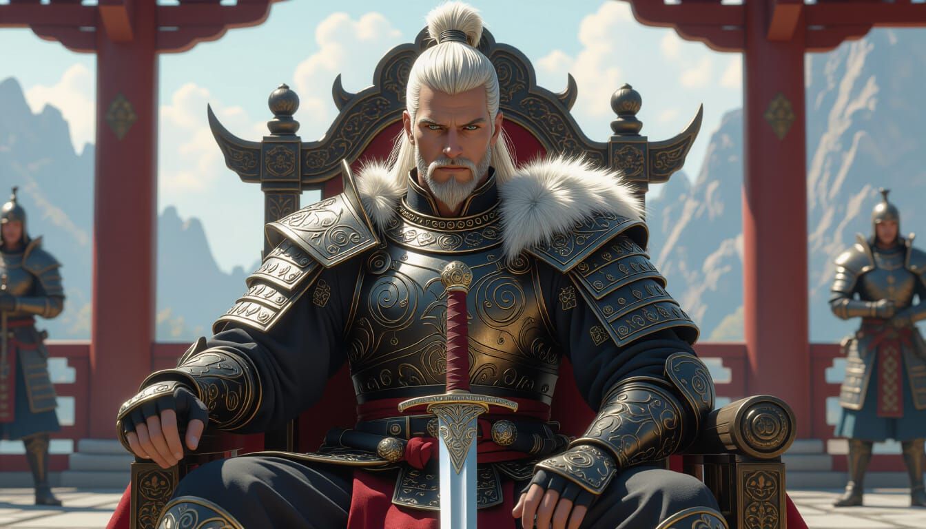 Platinum King on Lavish Dais, Matte Painting Style