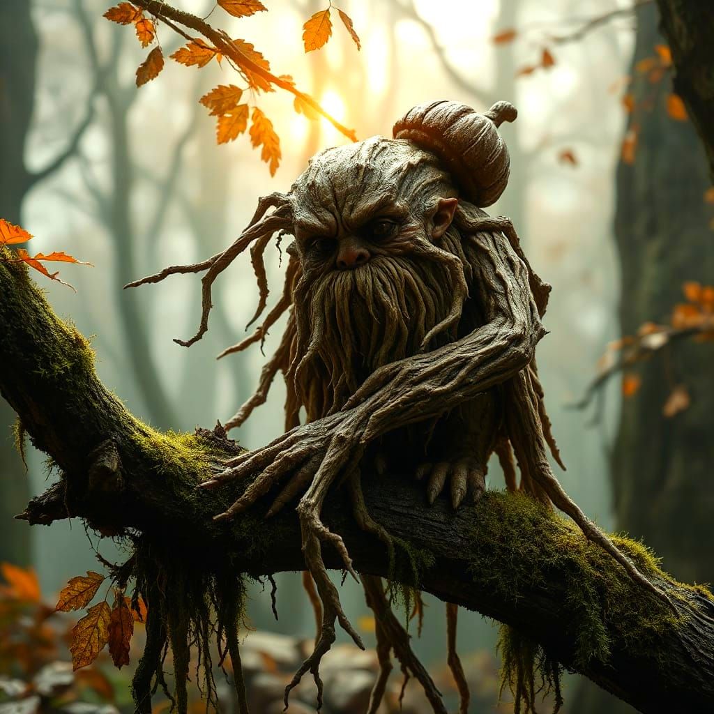 Enchanted Forest Gnome in Mystical Autumn Sunlight