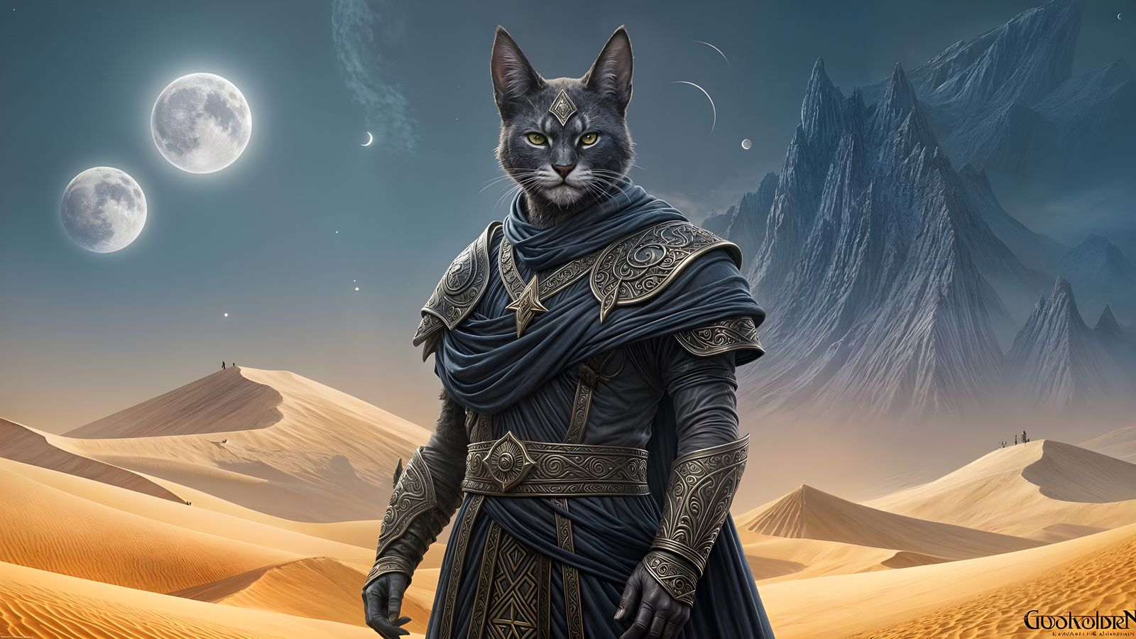 Rajhin, Thief God of the Khajiit in Watercolor Style