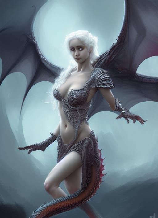 Targaryen Nymph Portrait with Dragon, Psychedelic Art