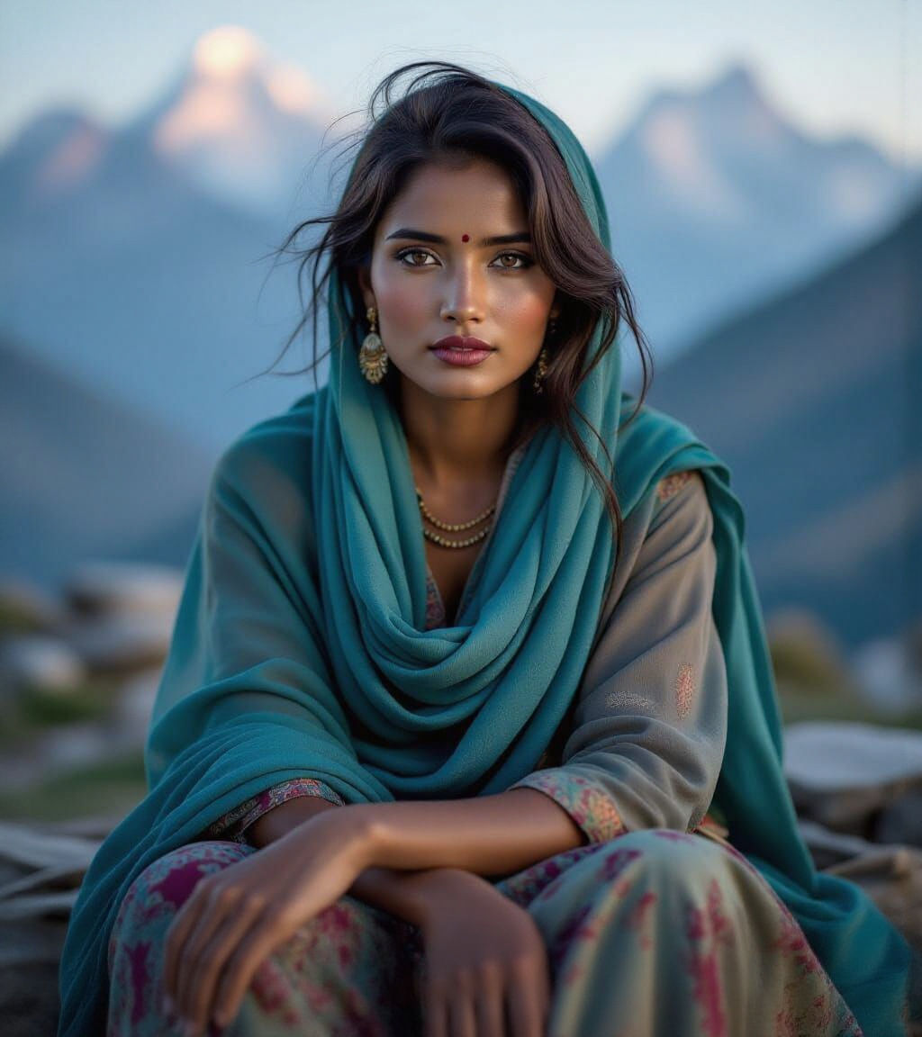 Nepali Woman Portrait with Himalayan Backdrop
