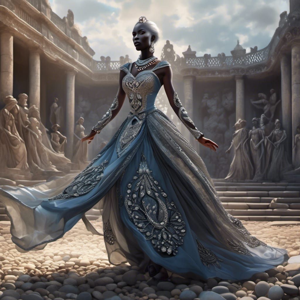 Drow Woman Dancing in Ornate Hall