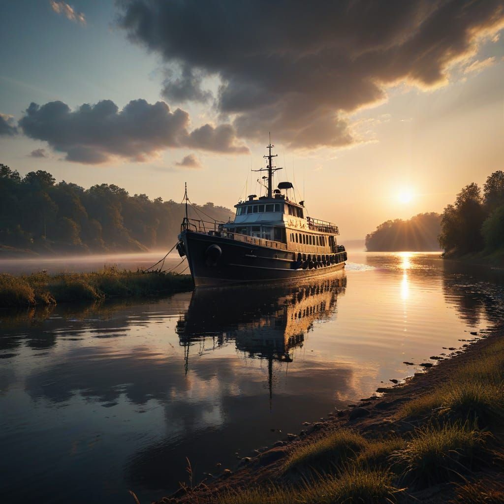 Volga River at Dawn in Hyperrealistic HDR Style