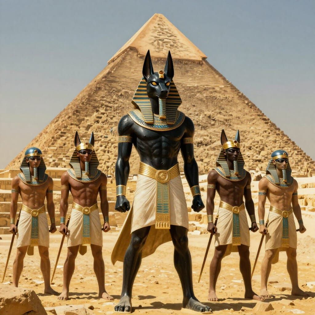 Anubis and Warriors Guarding the Great Pyramid