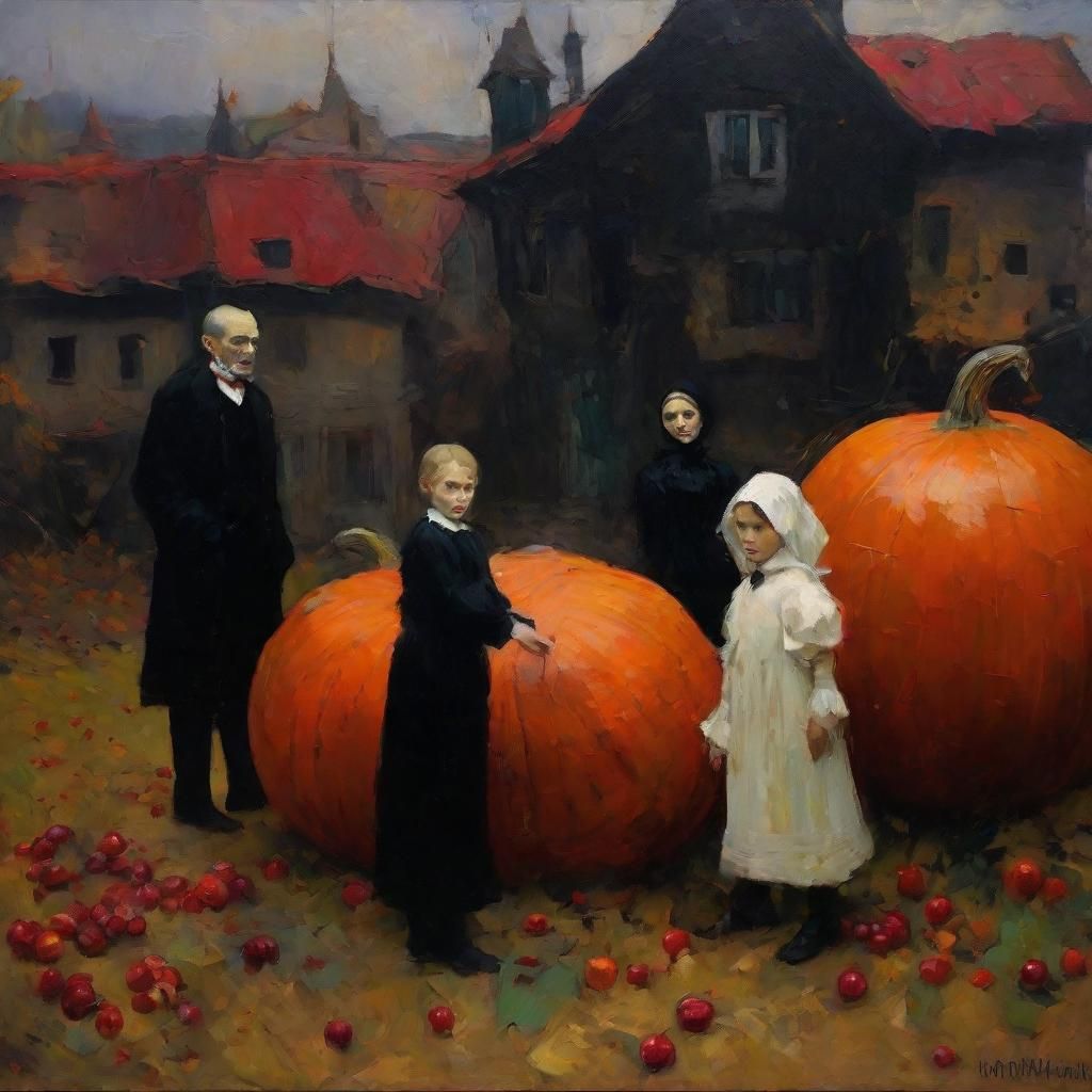 Vampires, Ghouls, and Gourds in Expressionist Oil Painting