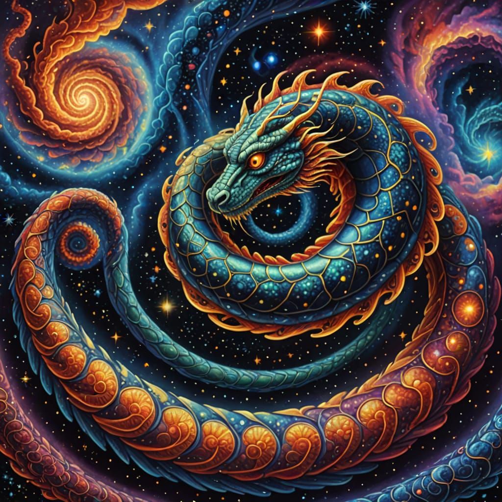 Celestial Serpent Coils Around Nebula: Surreal Space Art