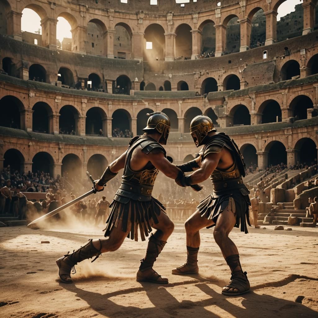 Gladiatorial Combat in the Colosseum: A Cinematic Still