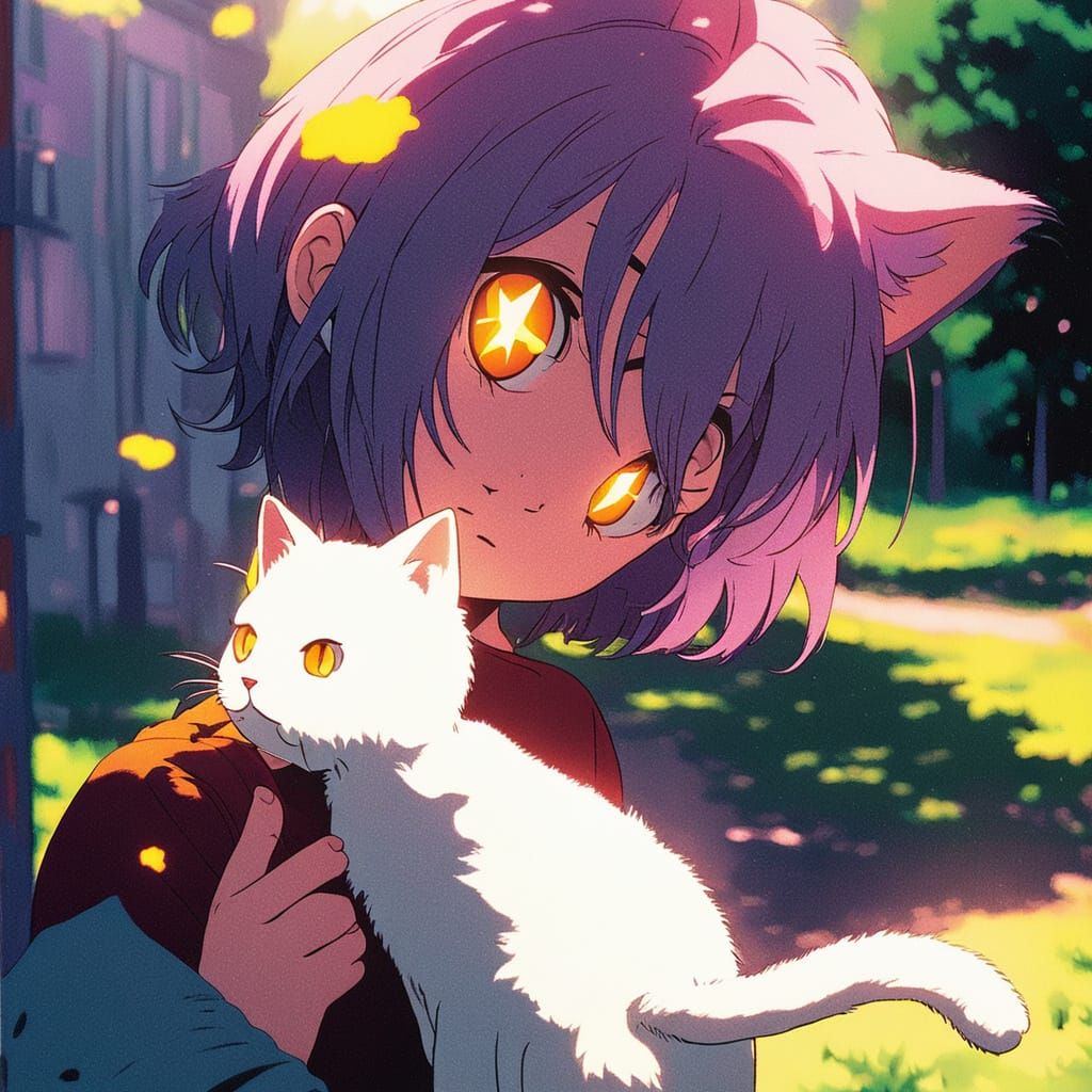 Anime Girl with Cat Features in Sunny Park
