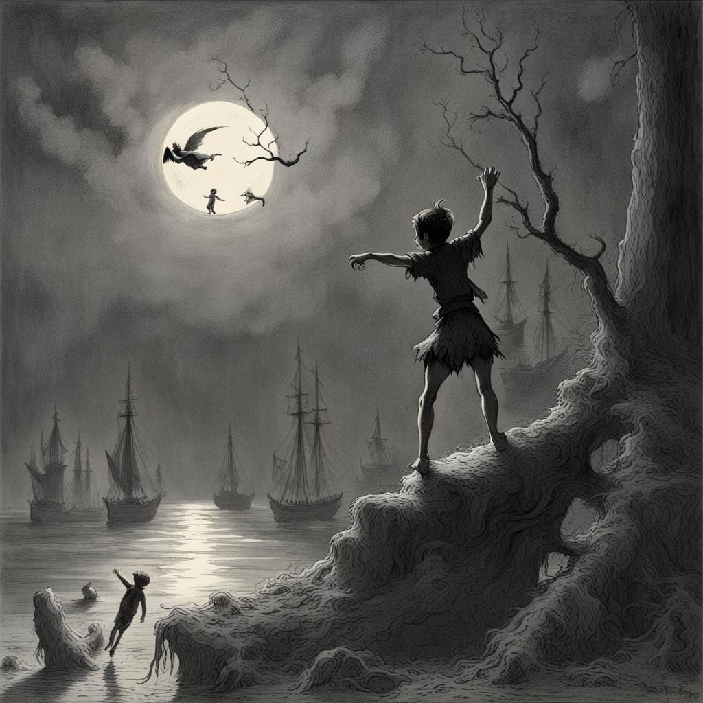 Horror Peter Pan in Gustave Doré Style
