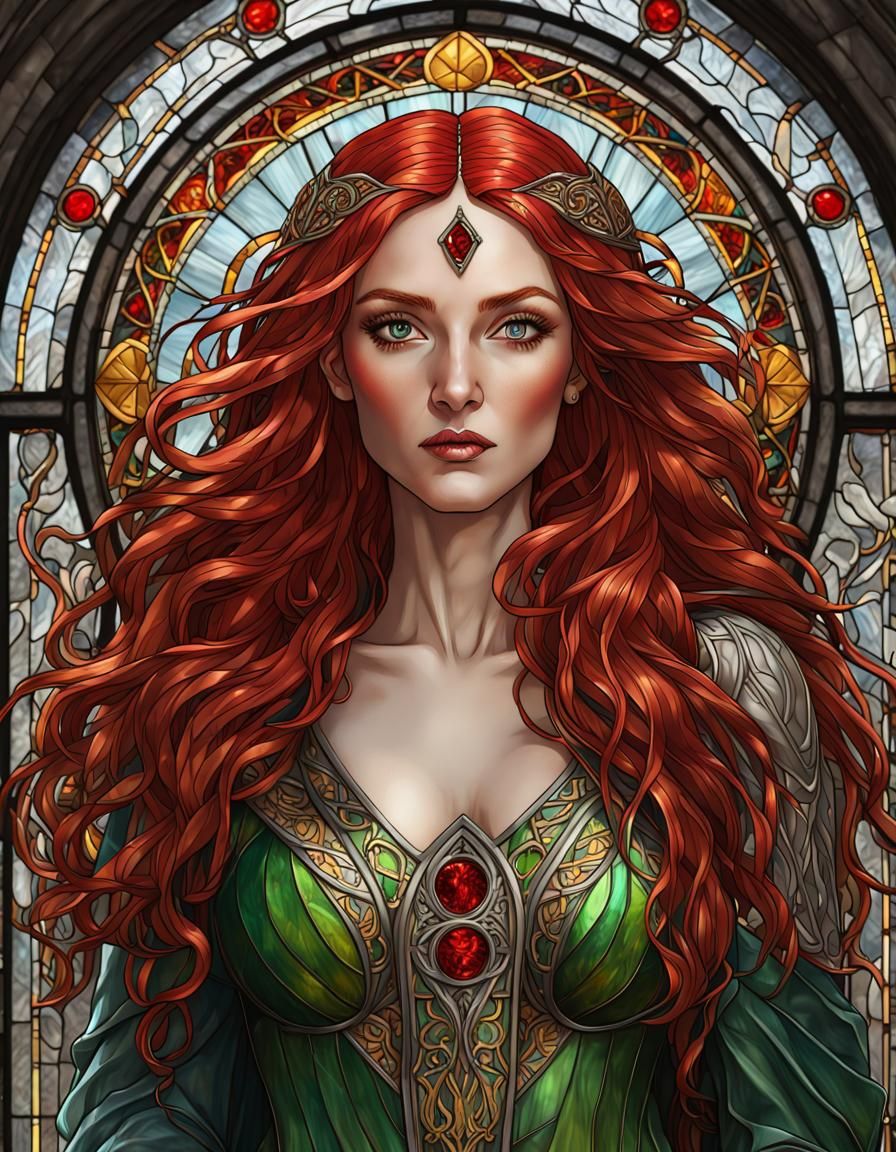 Stained Glass Irish Goddess in Hyper-Detailed Digital Art