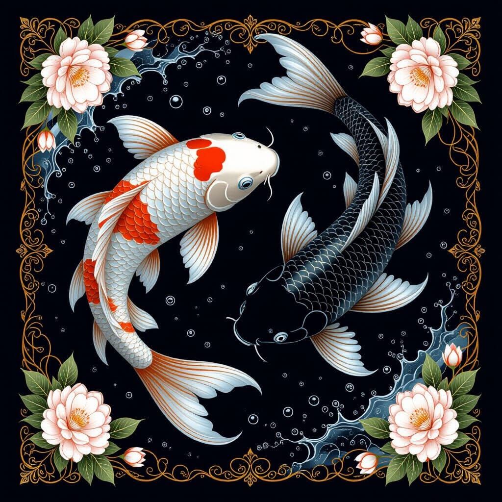 Koi Fish Yin-Yang in Ethereal Asian Style