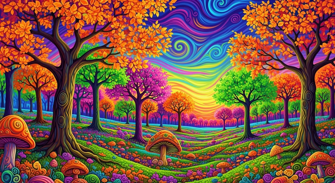 Psychedelic Autumn Forest Landscape in Surreal Style