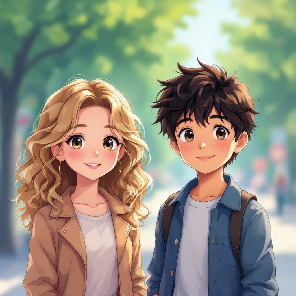 Anime Style Portrait of Young Girl and Boy